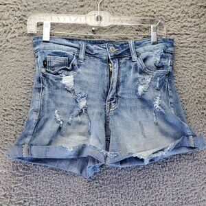 Judy Blue Shorts Womens Small Blue Distressed High Rise Cuffed Frayed Hem